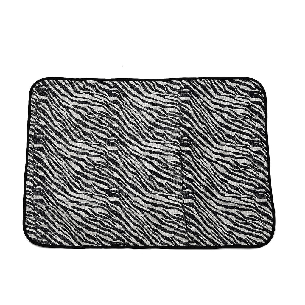 Set of 3- Zebra Pattern Tote Bag, Pouch - Picnic Mat - Black - White
