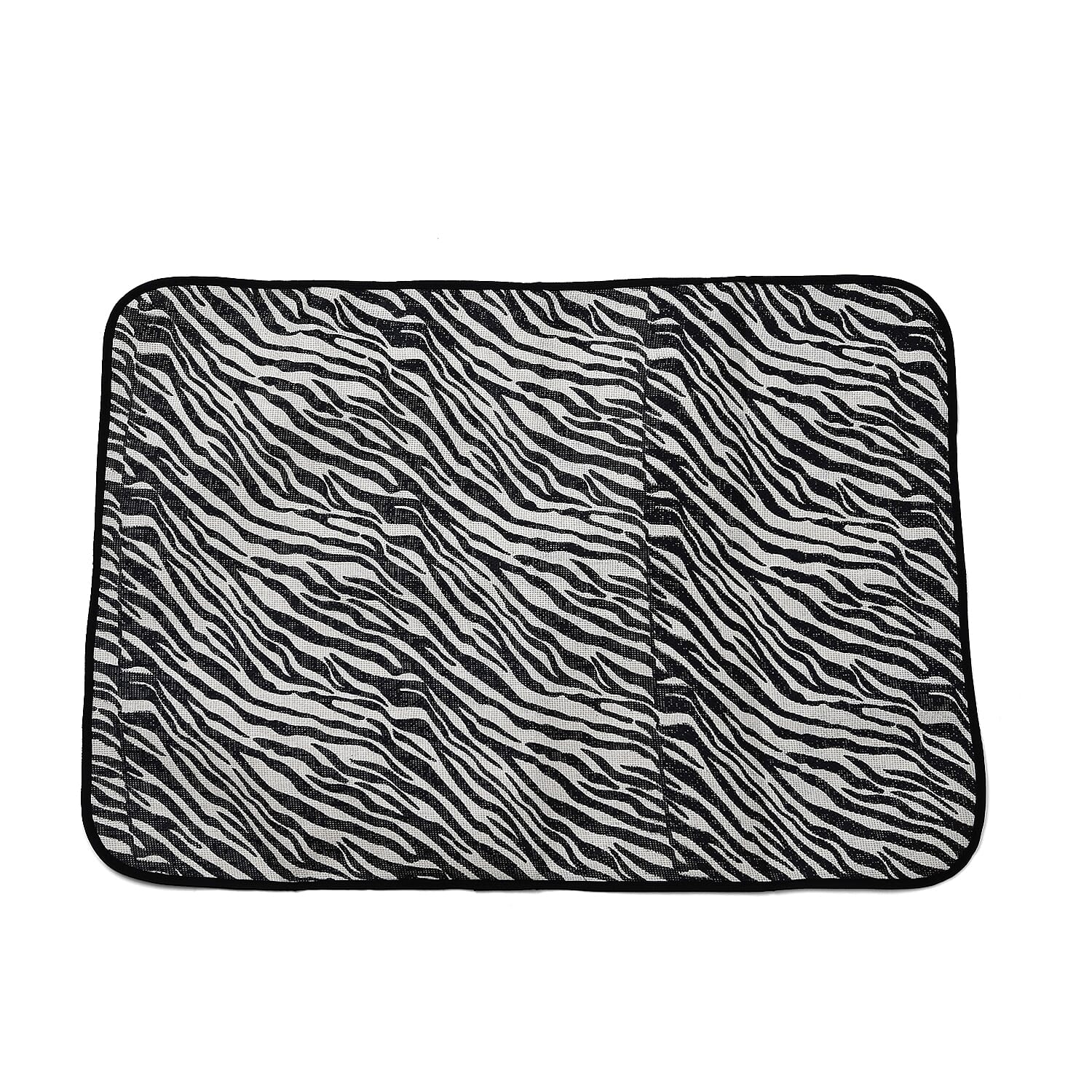 Set of 3- Zebra Pattern Tote Bag, Pouch - Picnic Mat - Black - White