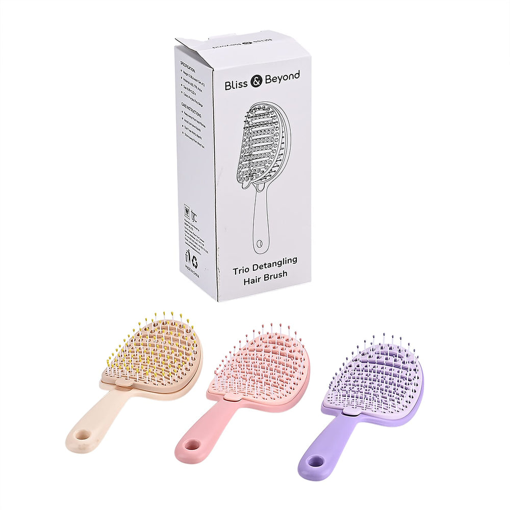 THE BEST VALUE OFFER 2025 - Self-Cleaning and hair detangling Hair Brush Set - Pink, Purple - Cream PACK OF 3