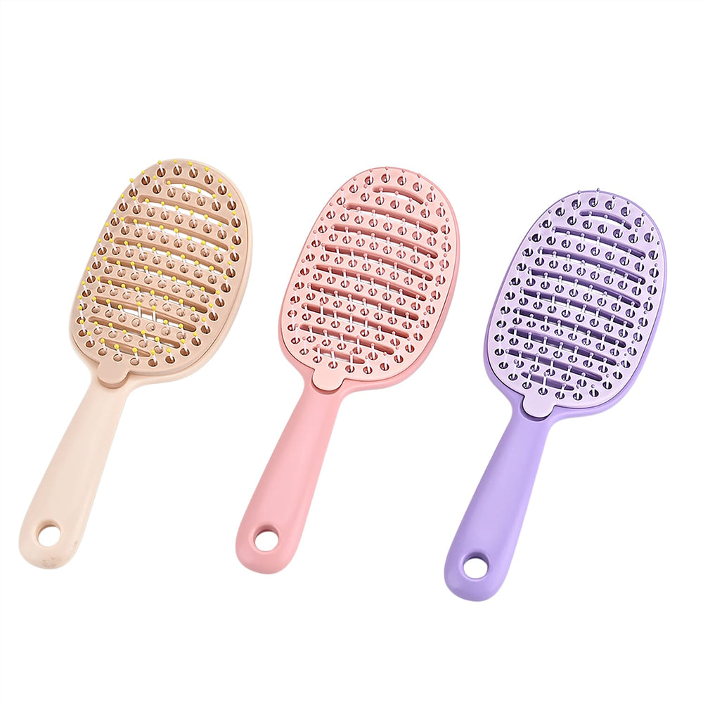 THE BEST VALUE OFFER 2025 - Self-Cleaning and hair detangling Hair Brush Set - Pink, Purple - Cream PACK OF 3
