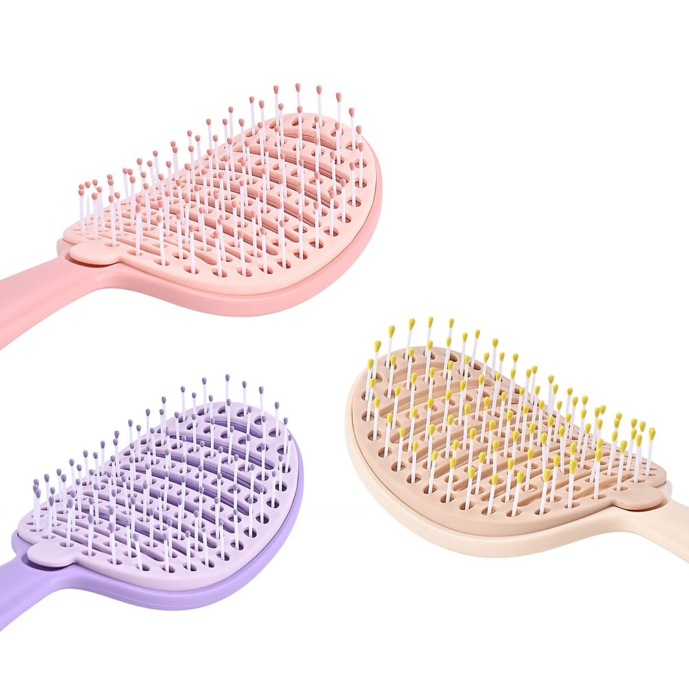 THE BEST VALUE OFFER 2025 - Self-Cleaning and hair detangling Hair Brush Set - Pink, Purple - Cream PACK OF 3
