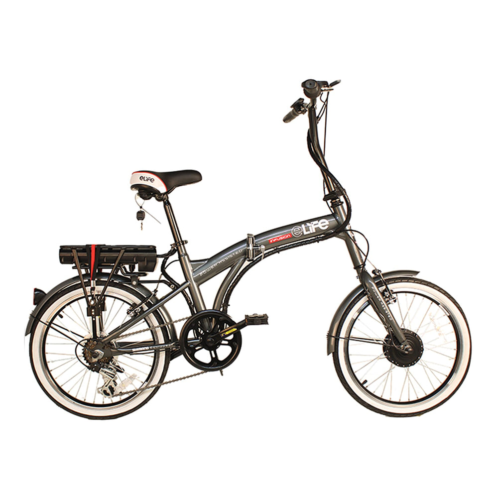 E-life Infusion 6 Speed Folding Electric Bike - Grey -  Charges in 2-3 Hrs,  Up to 40 miles On A Single Charge