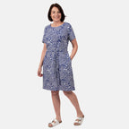 Pure and Natural 100% Viscose Woven Knee Length Dress with Short Sleeve (Size XL) - Blue
