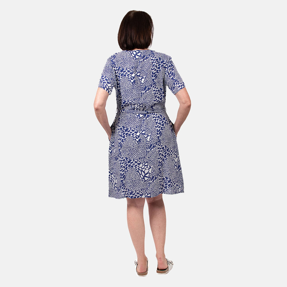 Pure and Natural 100% Viscose Woven Knee Length Dress with Short Sleeve (Size XL) - Blue