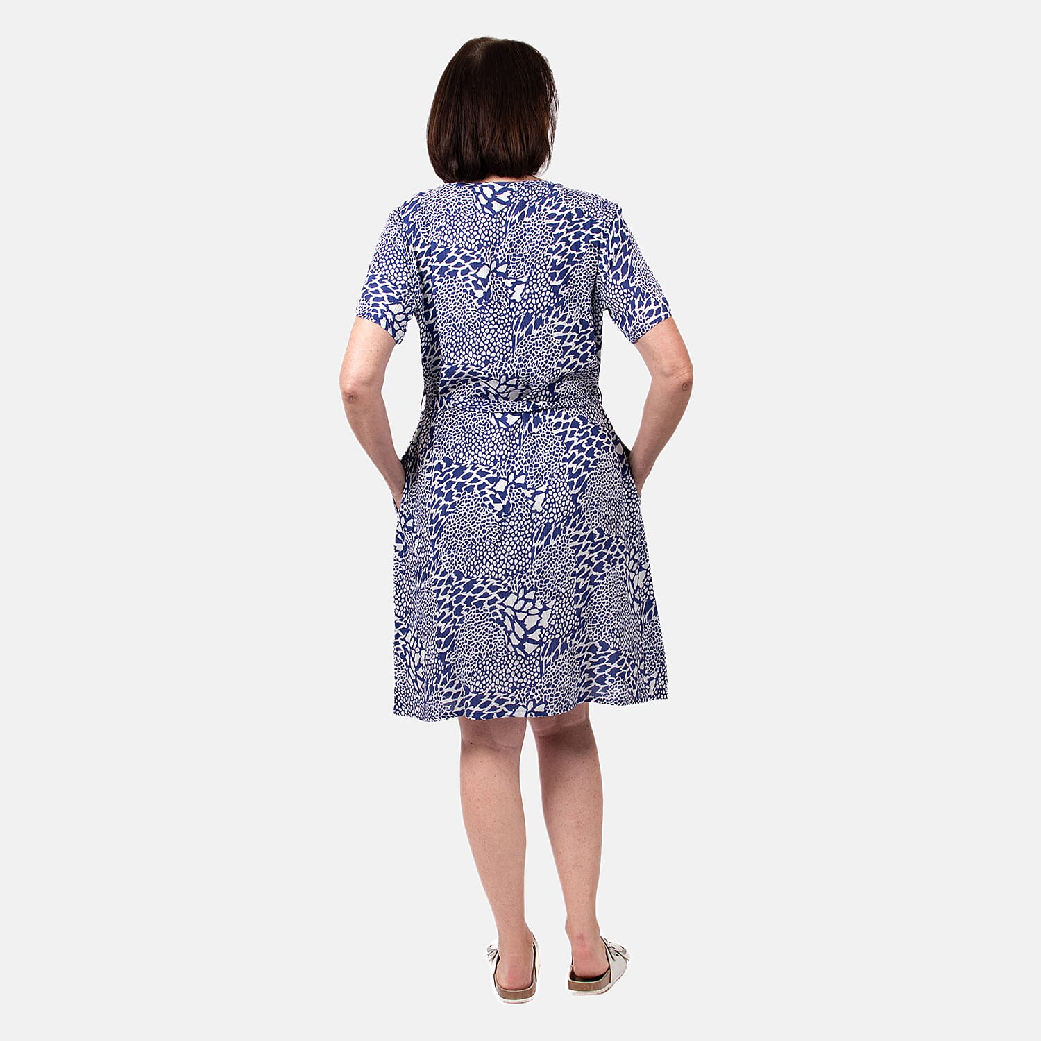 Pure and Natural 100% Viscose Woven Knee Length Dress with Short Sleeve (Size XL) - Blue