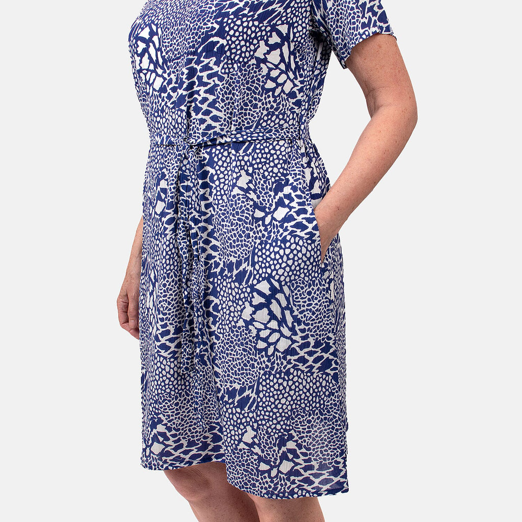 Pure and Natural 100% Viscose Woven Knee Length Dress with Short Sleeve (Size XL) - Blue