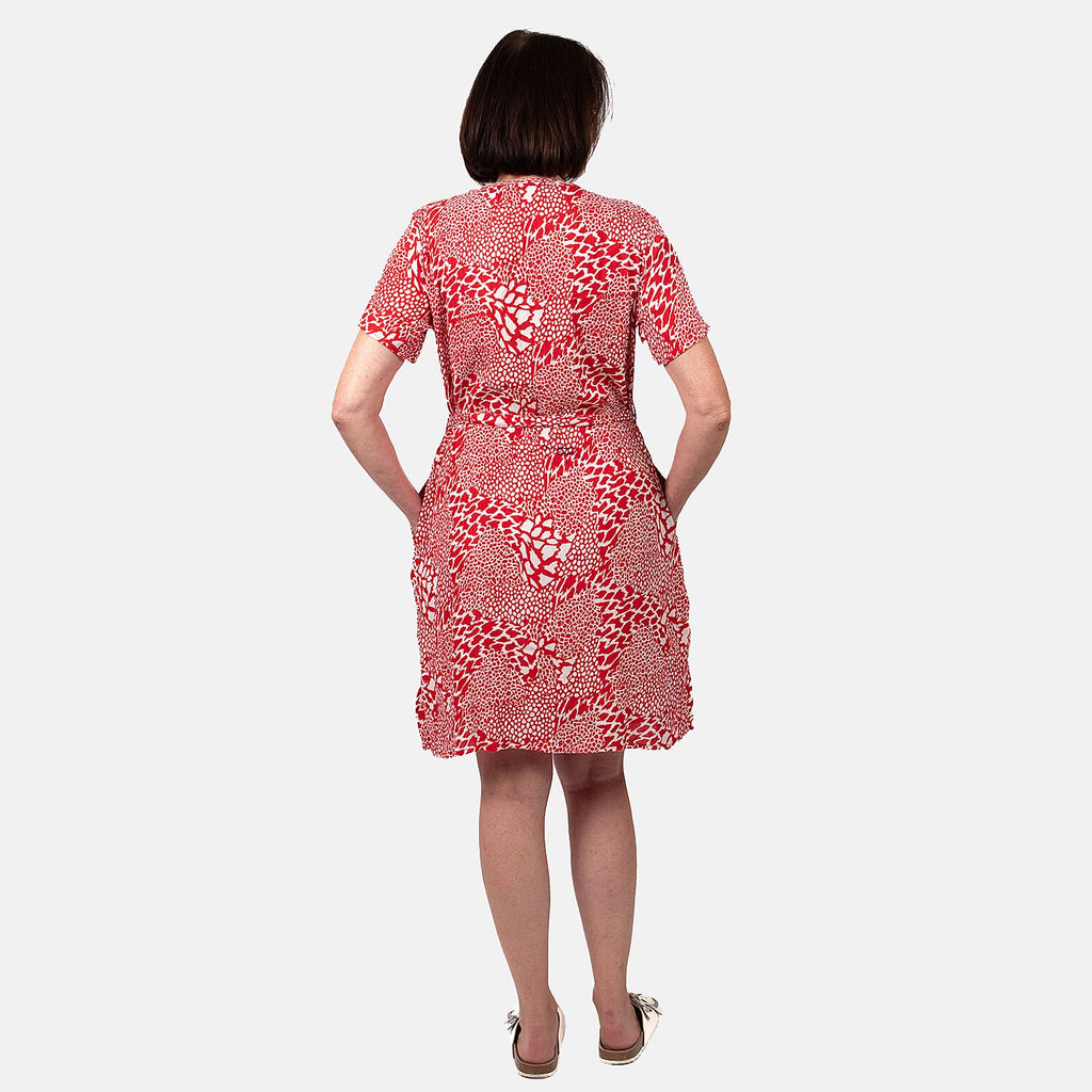 Pure and Natural 100% Viscose Woven Knee Length Dress with Short Sleeve (Size XL) - Red