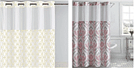 set of 2 - White Prism Patterned Shower Curtain and Coral French Damask Shower Curtain