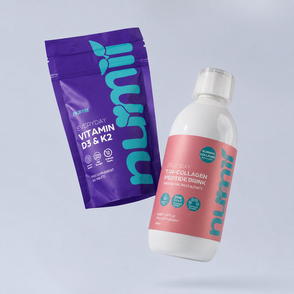 NuMii Everyday Wellness Duo – Tri-Peptide Collagen Drink 10,000mg (Type I, II and III) and Vitamin D3 and K2 (365 Tablets)