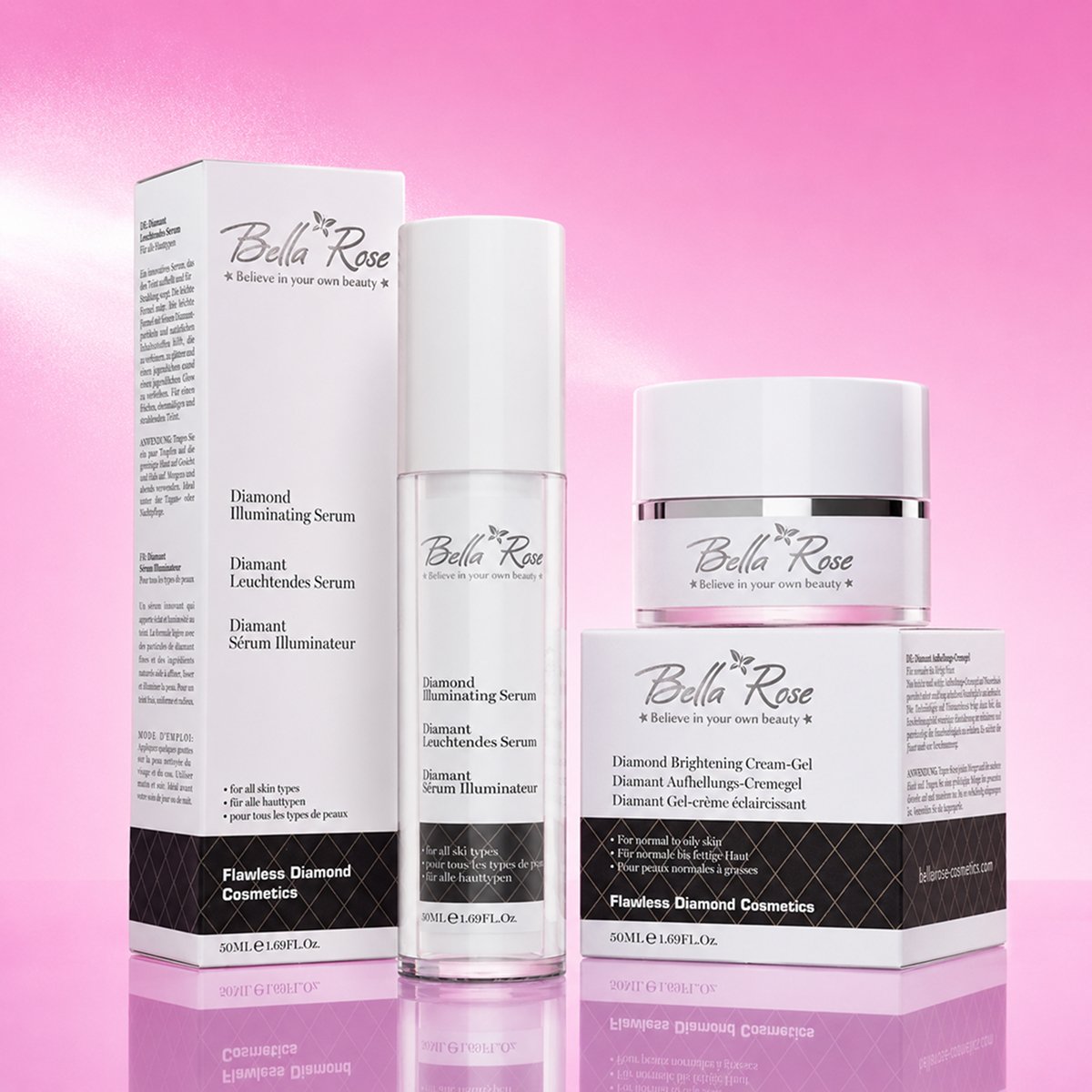 Bella Rose Diamond Duo – Diamond Illuminating Serum 50ml and Diamond Brightening Day Gel Cream 50ml