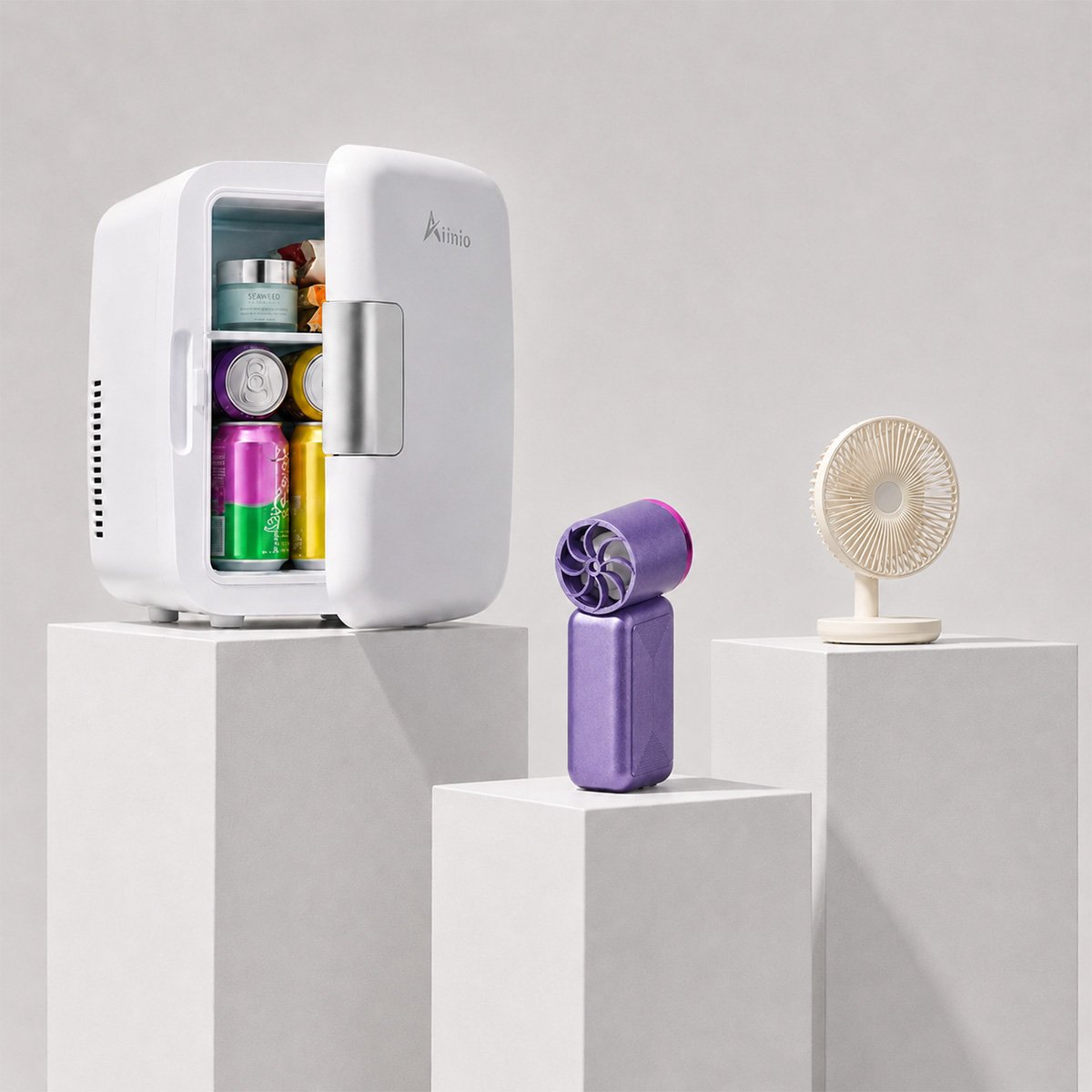 Stay-Cool Summer Bundle – 4L Portable Mini Fridge, Turbo Handheld Fan & Oxycool 8-Inch Rechargeable Fan