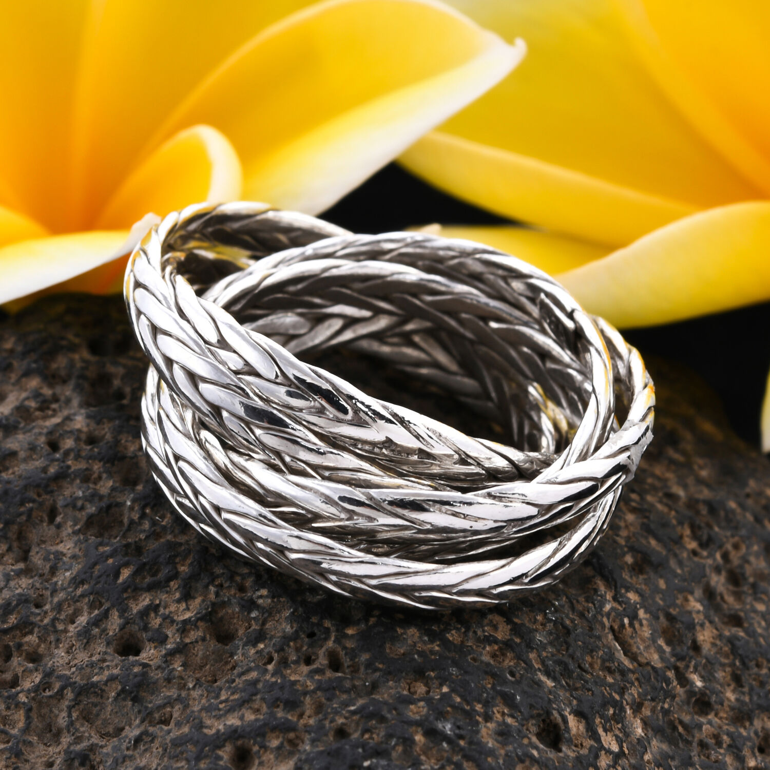Royal Bali Collection - Sterling Silver Braided Multi Strand Ring, Silver wt 8.70 Gms