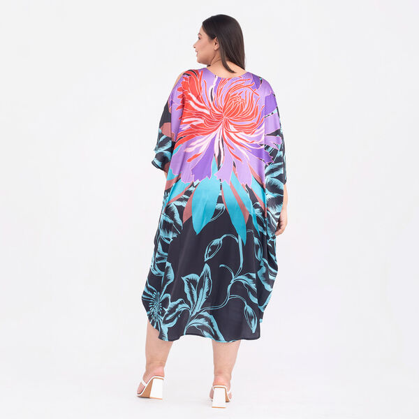 TAMSY Floral and Leaf Pattern Kaftan (One Size, 8-18) - Black and Multi