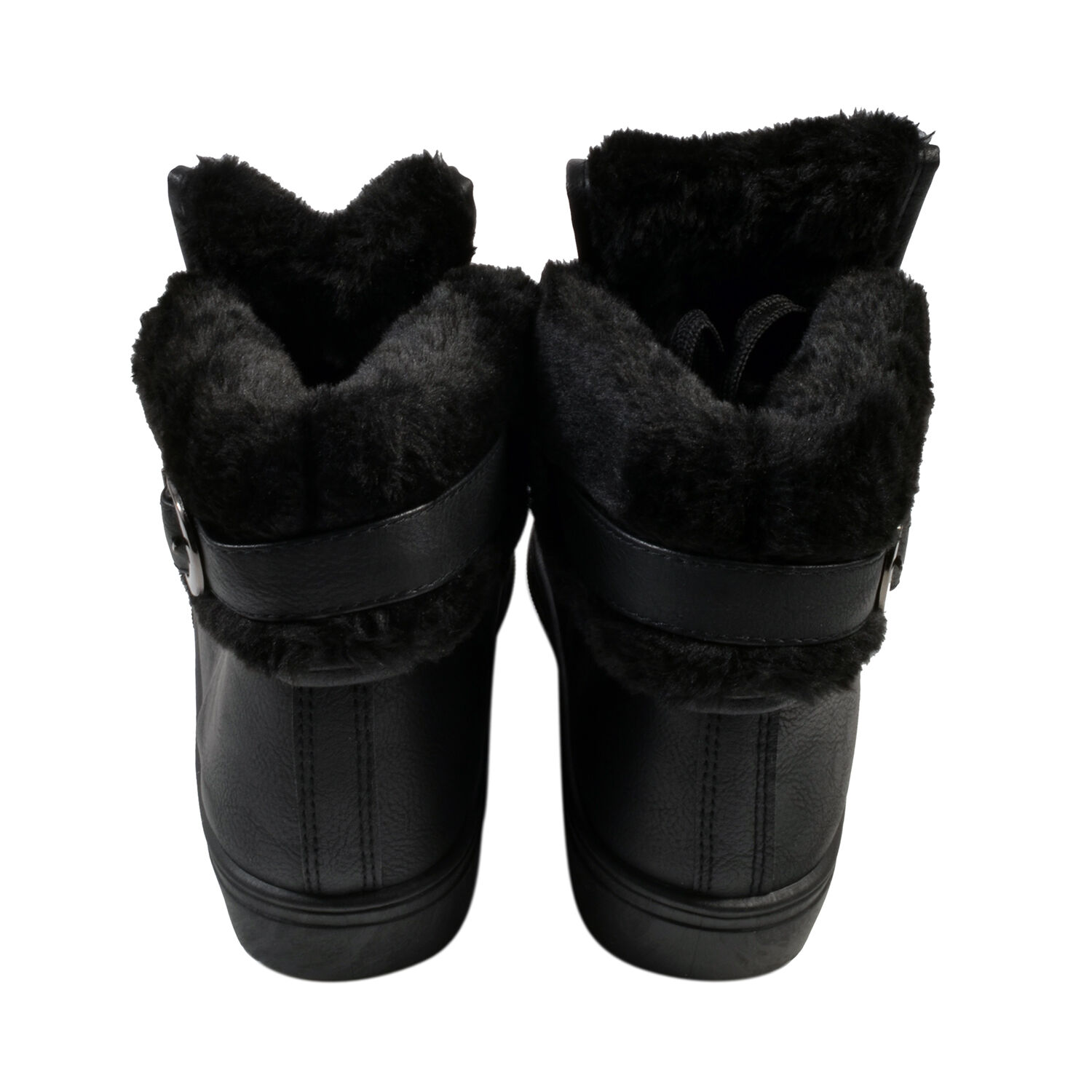 Womens Flat Faux Fur Lined Grip Sole Winter Ankle Boots - Black