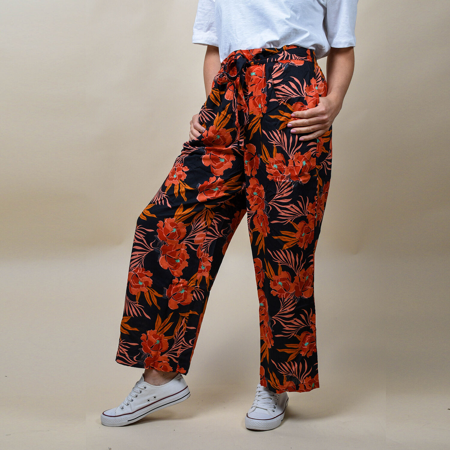 100% Viscose Flower Print Palazzo (Size 12) - Navy