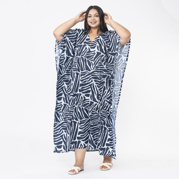 Tamsy Abstract Printed Dress (One Size) - Navy & Light Blue