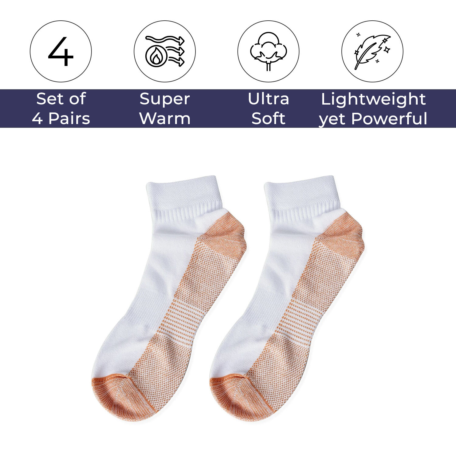 Set of 4 - Copper Infused Socks - Beige Light Grey Black & White