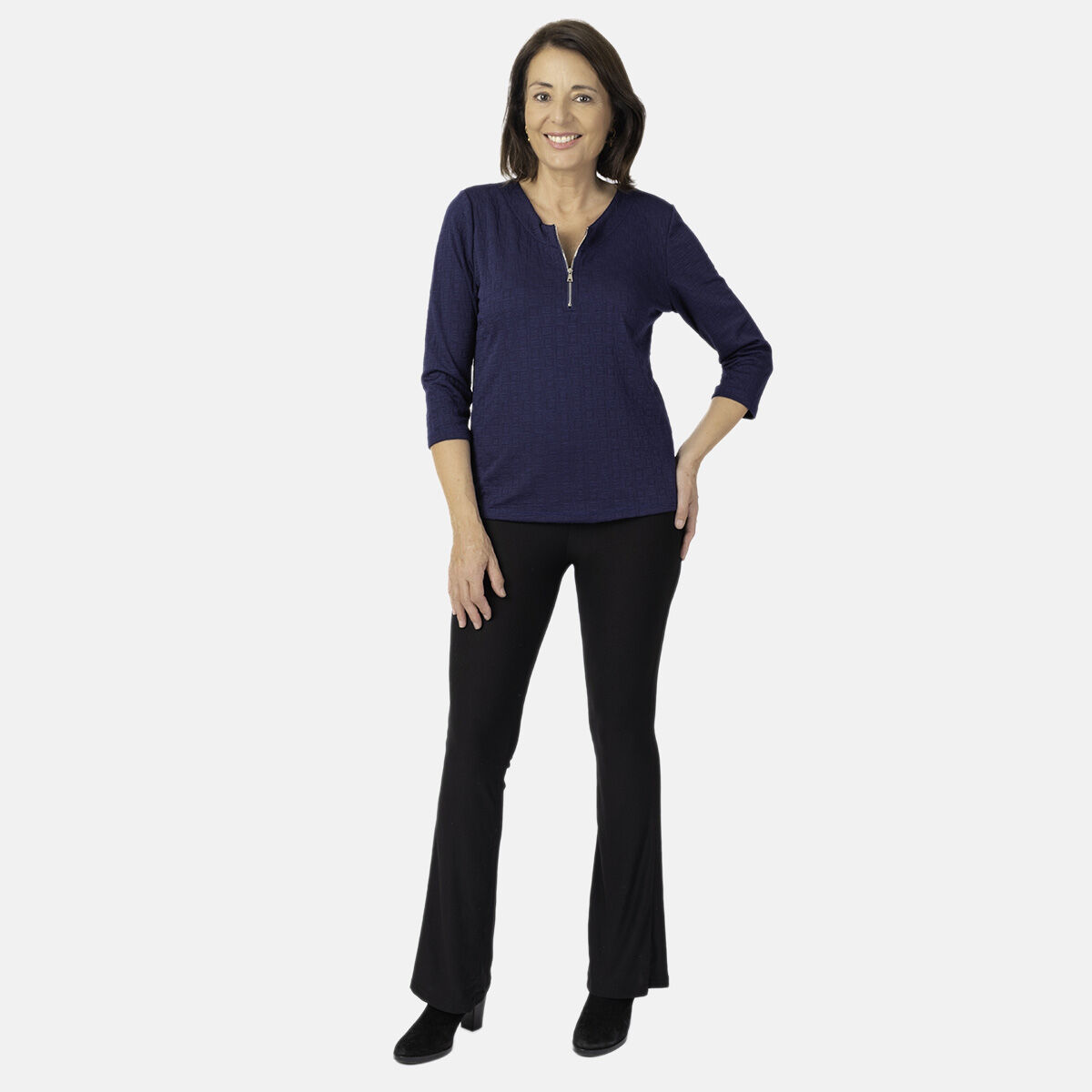 Auburn Knitted Zip Blouse (Size 22-24) - Navy