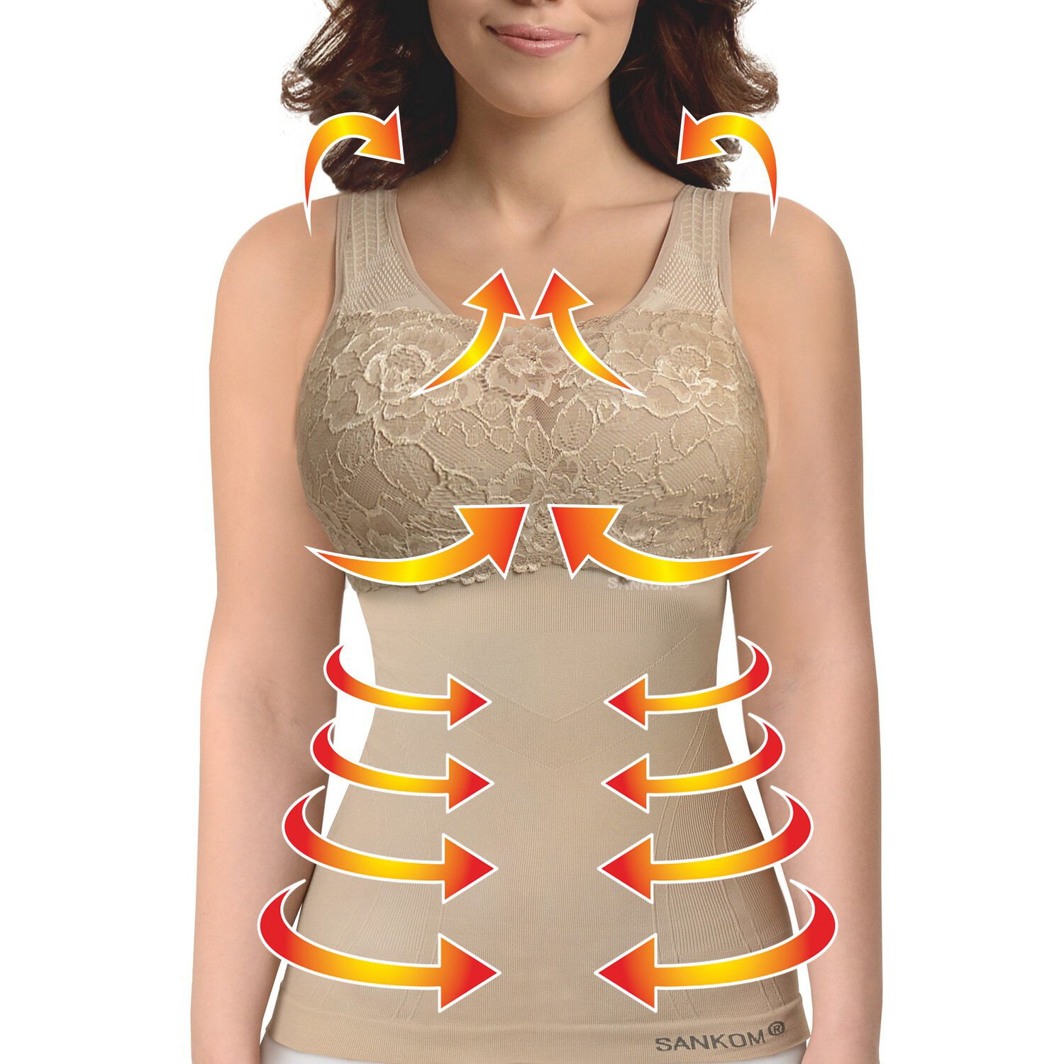 SANKOM SWITZERLAND Patent Vest with Bra and Lace - Beige (Size S-M - 8 to 10)