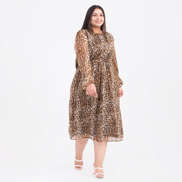 Tamsy  Long Sleeved Dress with Button on Back and Elastic Loop (Size S, 8-10) - Brown
