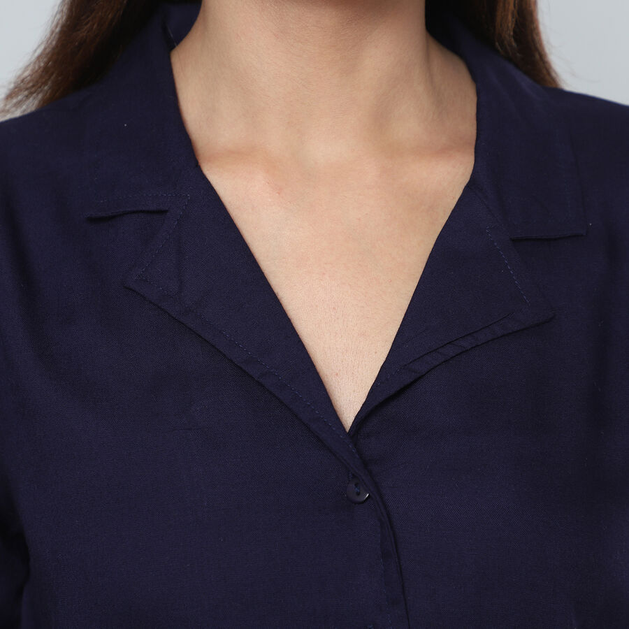 JOVIE 100% Viscose Top with Collar and Button Closure (Size-M, 60x96Cm) - Navy