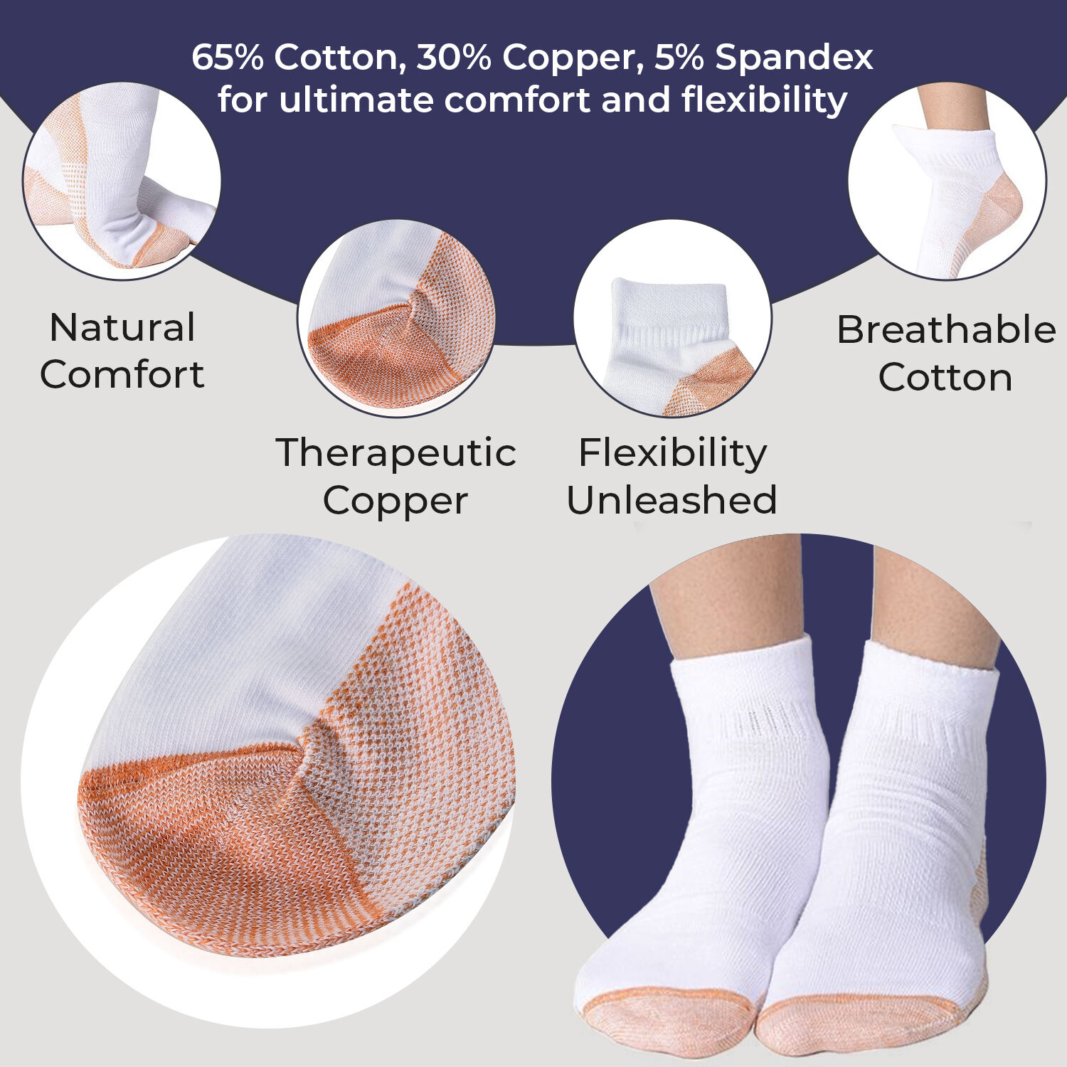 Set of 4 - Copper Infused Socks - Beige Light Grey Black & White