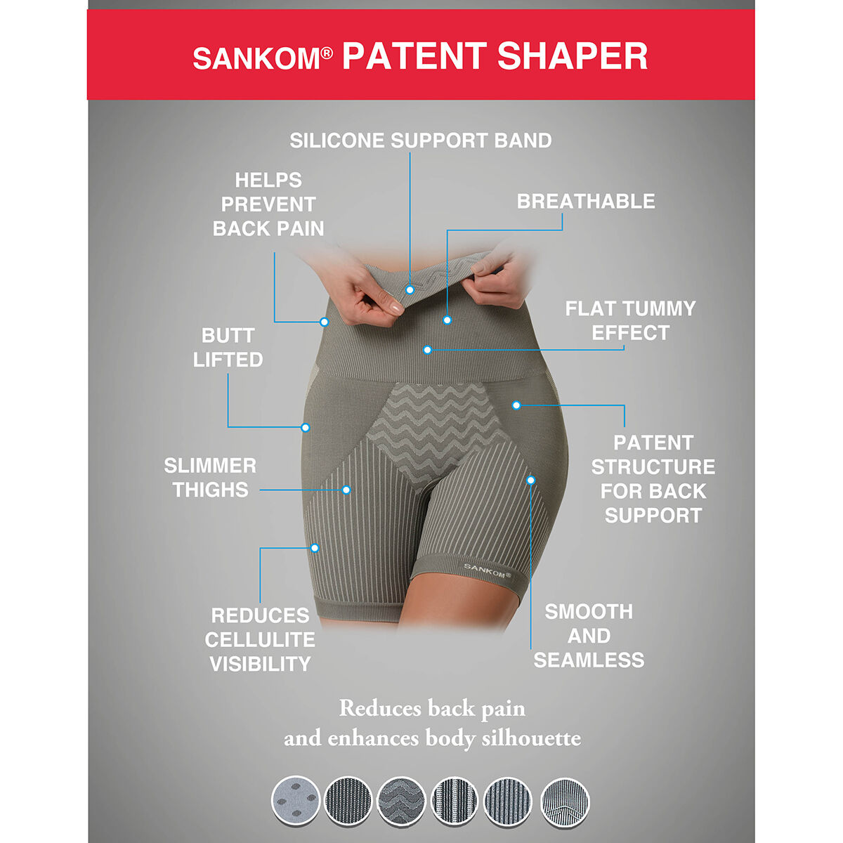 SANKOM SWITZERLAND Patent Cooling Effect Fibres Posture Correction Shapers Shorts - Beige  (UK Size XXL- 20 Plus)