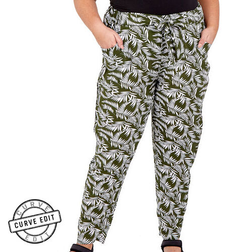 NOVA Of London Tropical Print Khaki Joggers with Self-Tie Belt