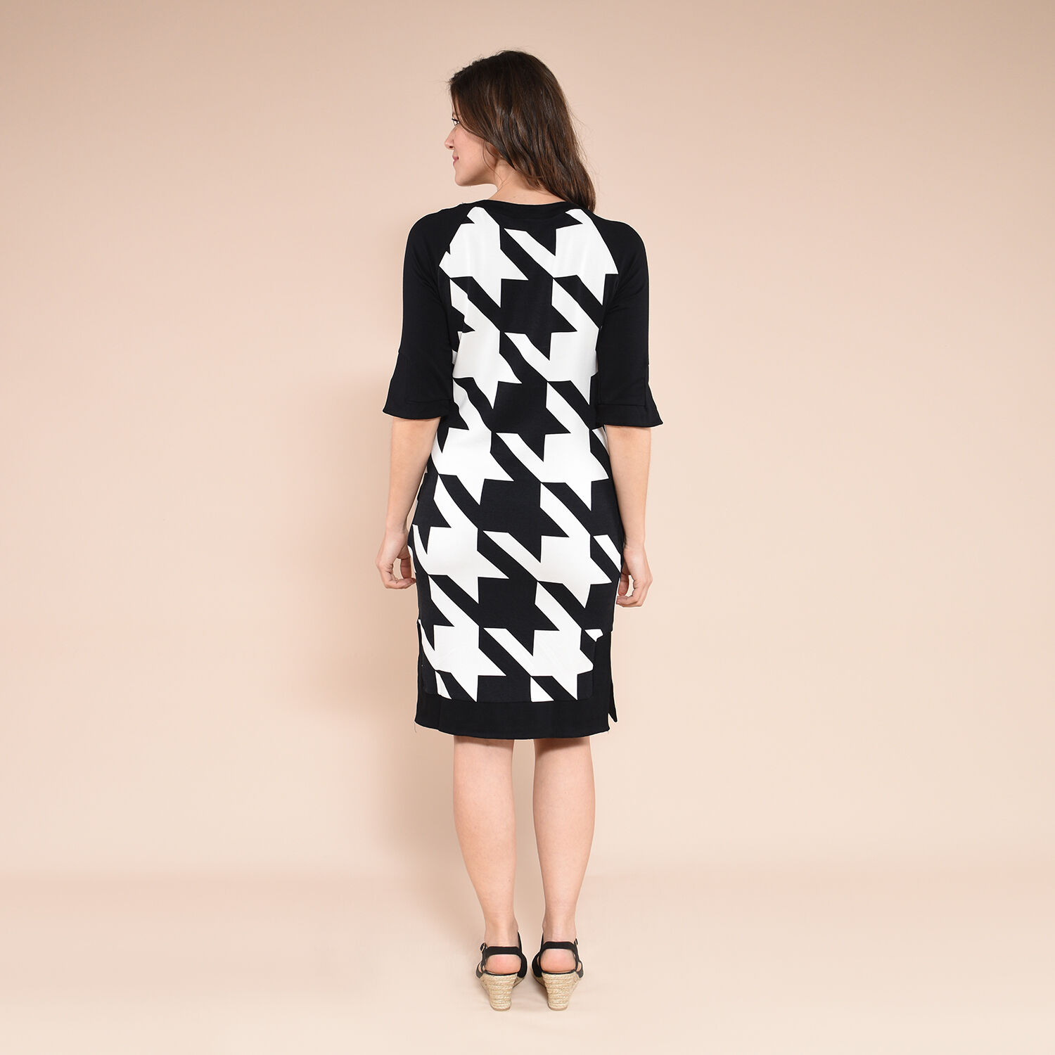 DESIGUAL Houndstooth Pattern Dress (Size Large) - Black - White