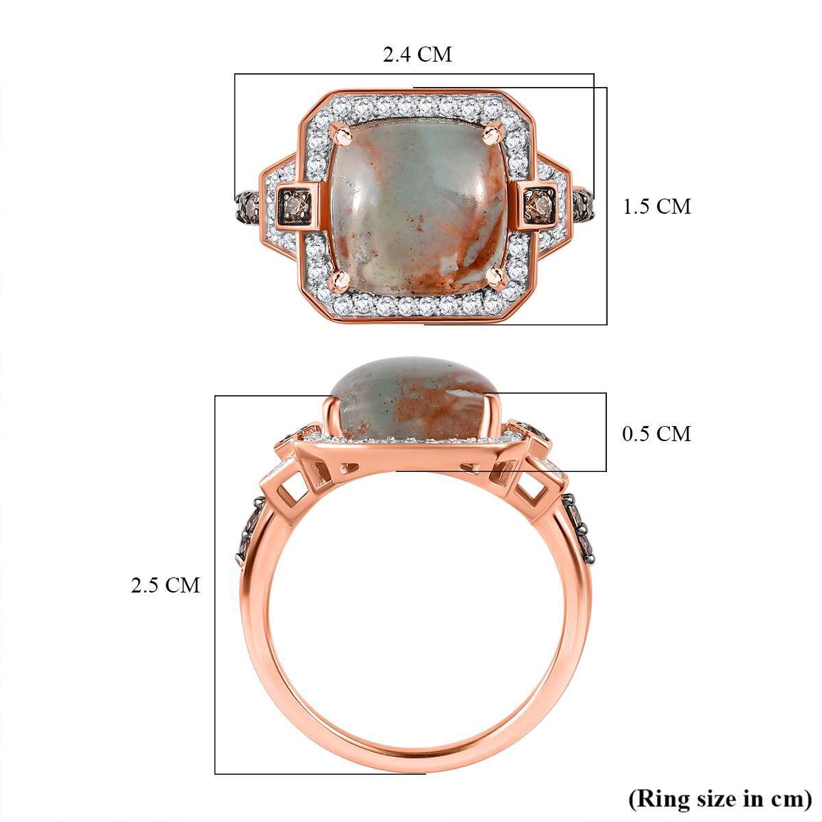 Zimbaprase, Natural White Zircon and Brown Zircon Ring in 18K Vermeil Rose Gold Plated Sterling Silver 6.88 Ct