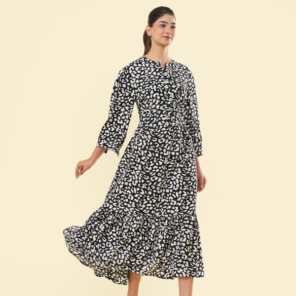 TAMSY Leopard Pattern Dress (Size S, 8-10) - Black