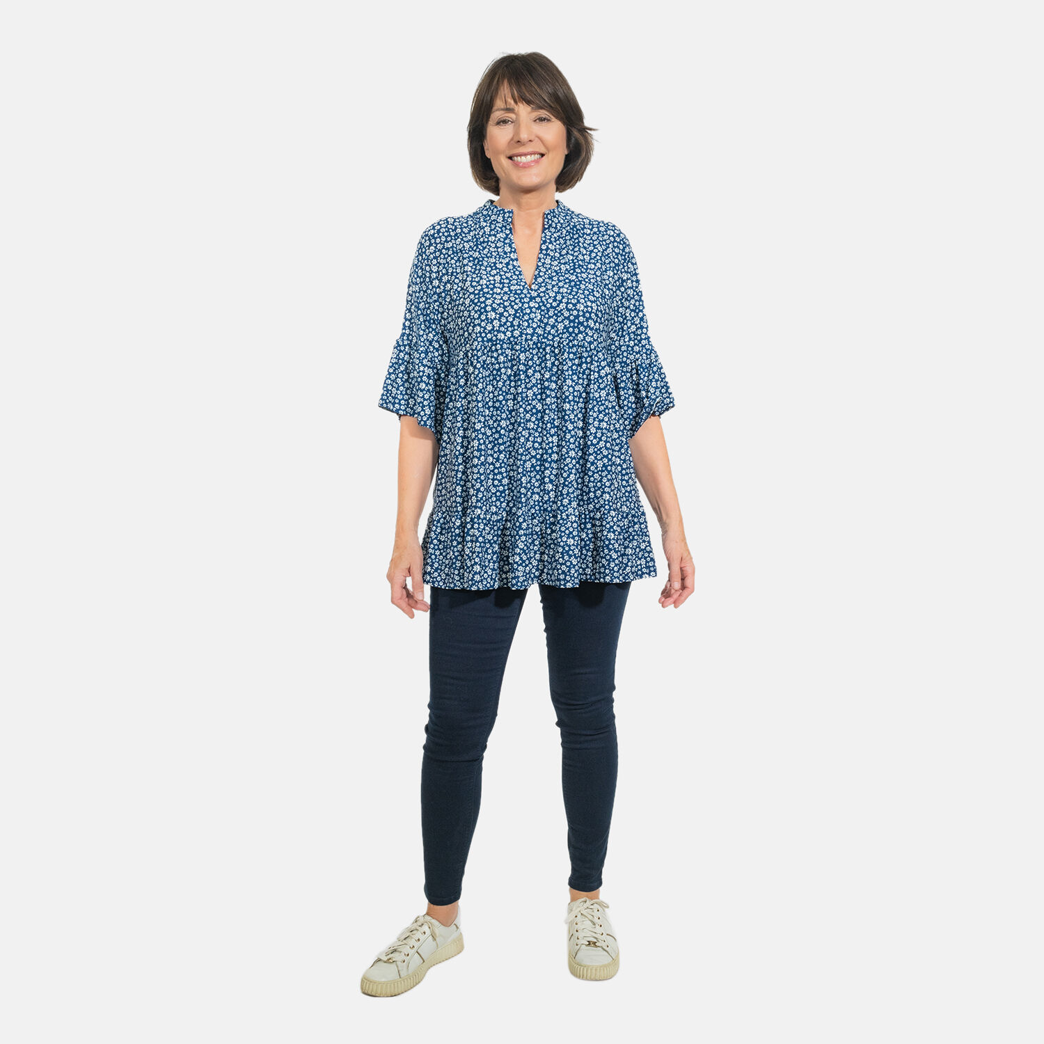 Nova of London V-Neck Smock Top - Navy