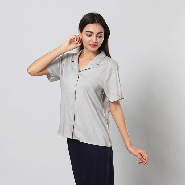 JOVIE 100% Viscose Top with Collar and Button Closure (Size-M, 60x96Cm) - Grey