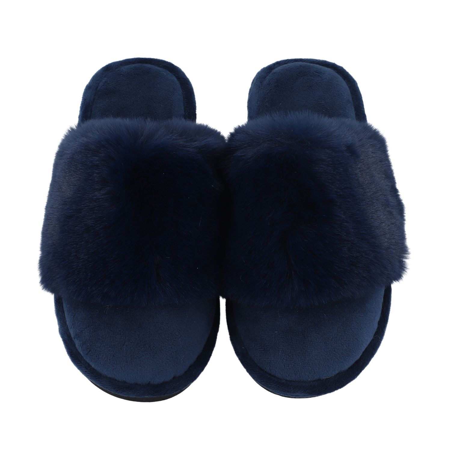 Rabbit Faux Fur Slipper with Waterproof TPR Proctection (Size 3-4) - Navy Blue