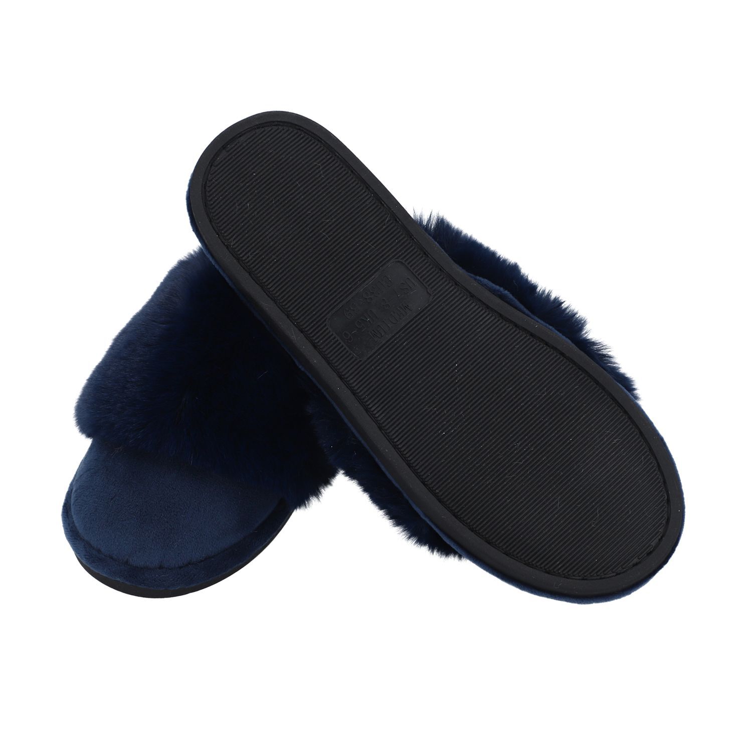 Rabbit Faux Fur Slipper with Waterproof TPR Proctection (Size 3-4) - Navy Blue