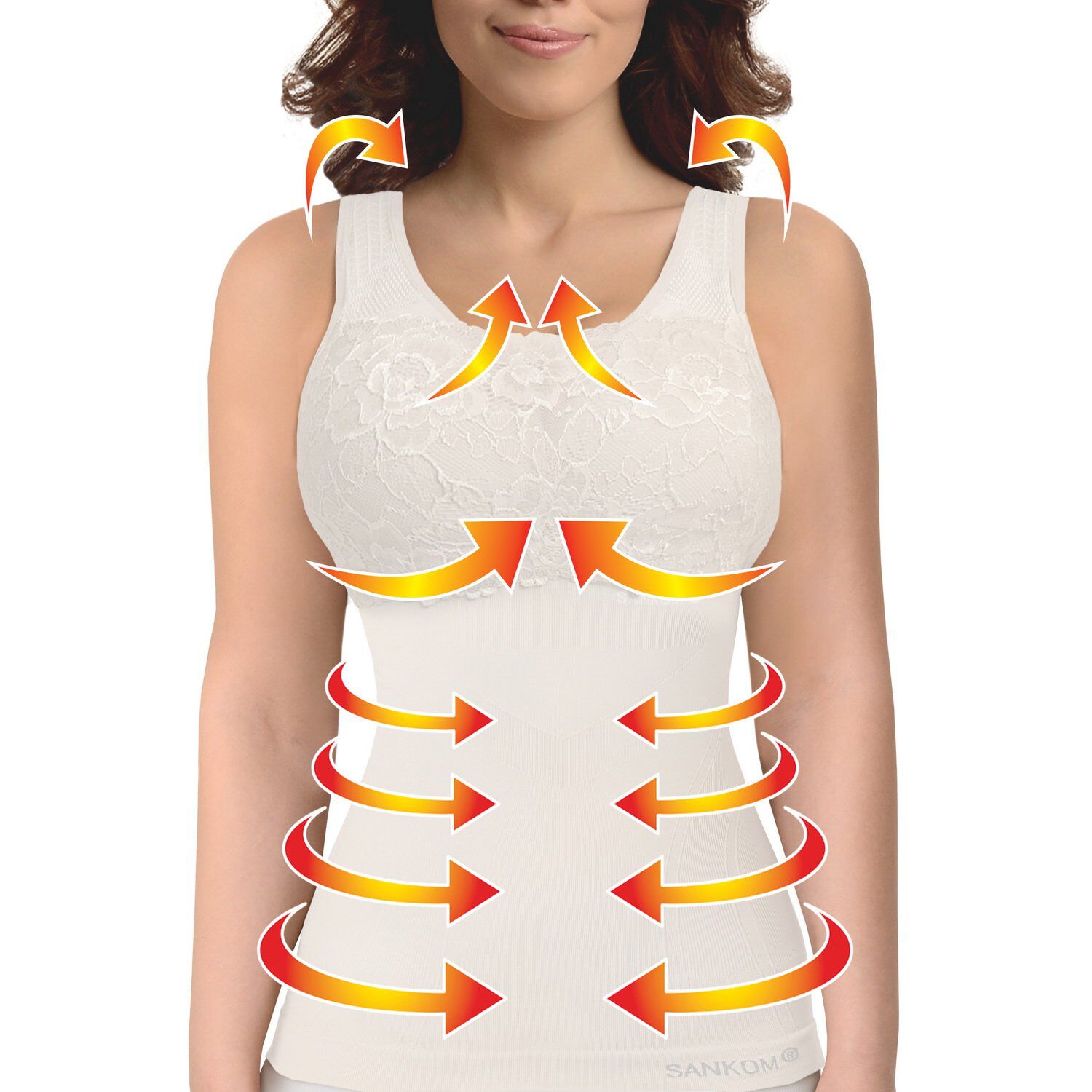 SANKOM SWITZERLAND Patent Vest with Bra and Lace - White Colour (Size XXXL  22 to 24 )