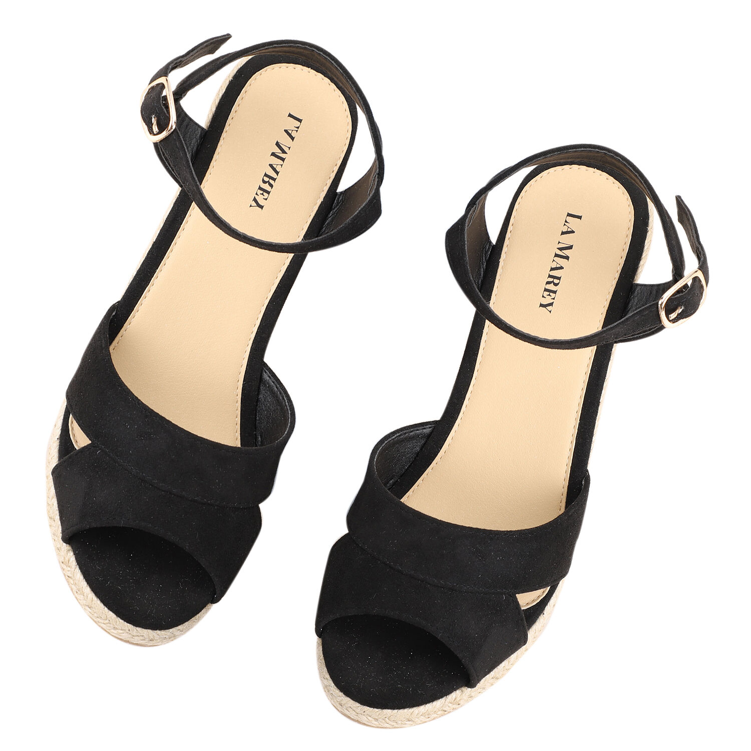 LA MAREY Open Toe High Heels Espadrilles Shoes  - Black