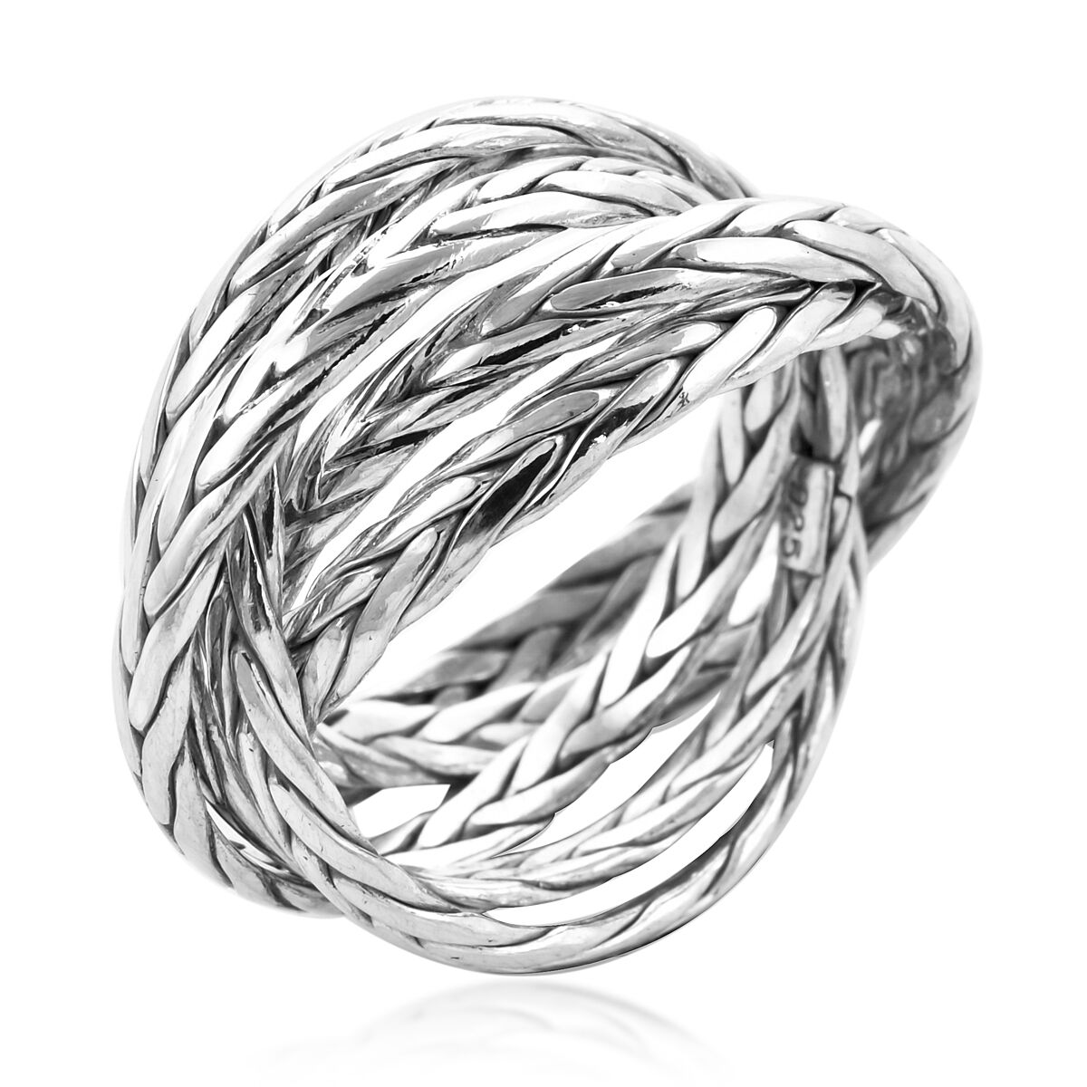 Royal Bali Collection - Sterling Silver Braided Multi Strand Ring, Silver wt 8.70 Gms
