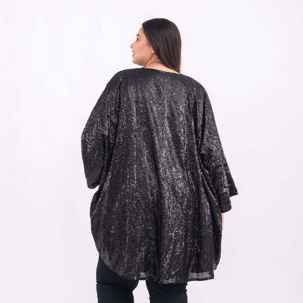 TAMSY Sequin Kimono with Poly Knit Lining (One Size 8-18) - Black