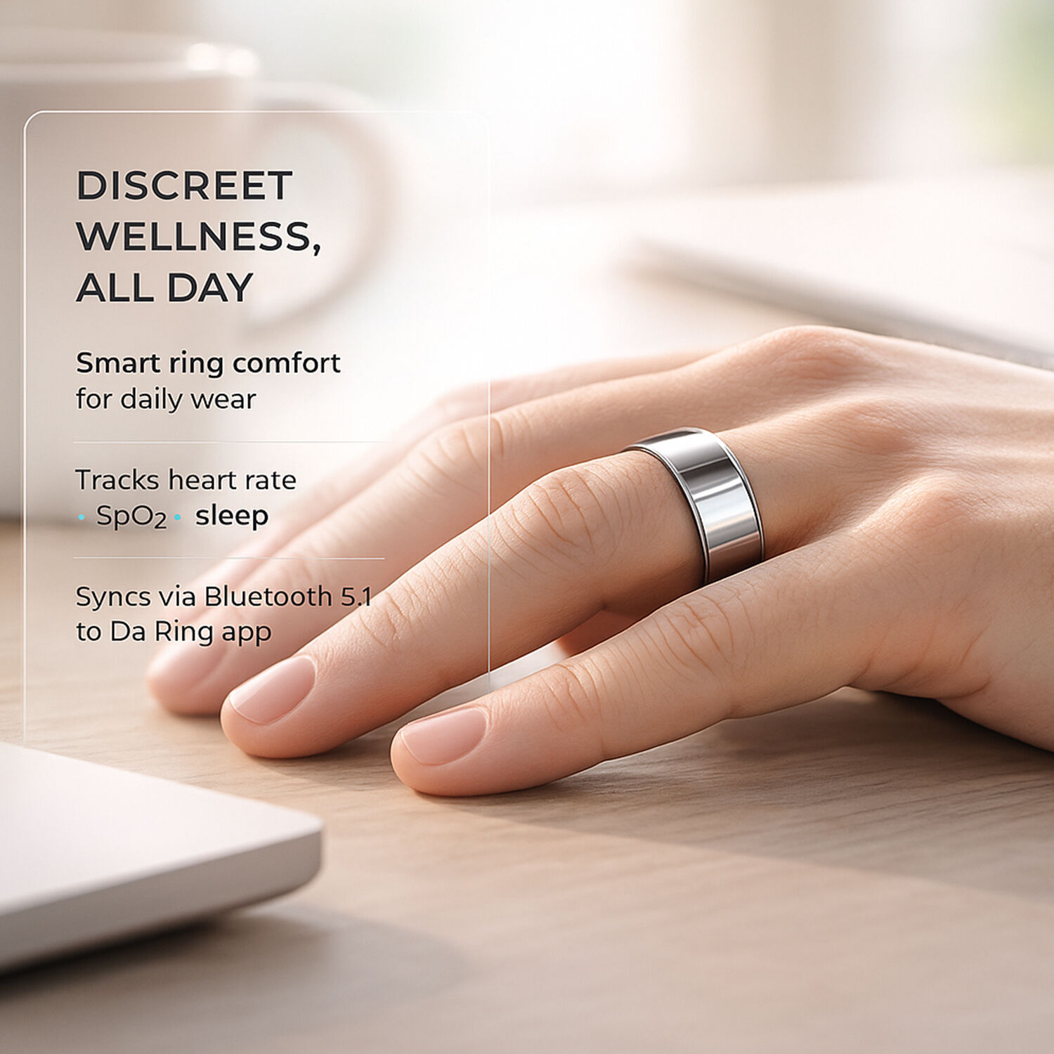 Soul Smart V1 Smart Ring - Stainless Steel Fitness Tracker with Heart Rate, SpO2, Sleep Monitor, Bluetooth 5.1, IP68 Waterproof, Magnetic Charging