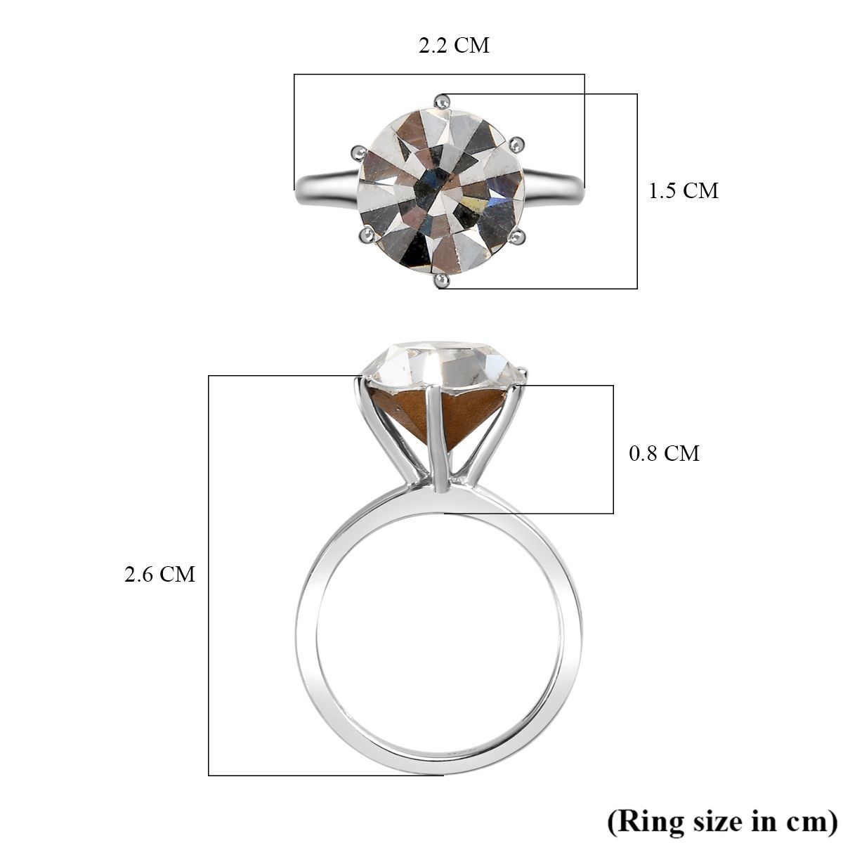 Finest Austrian Crystal Solitaire Ring in Platinum Overlay Sterling Silver