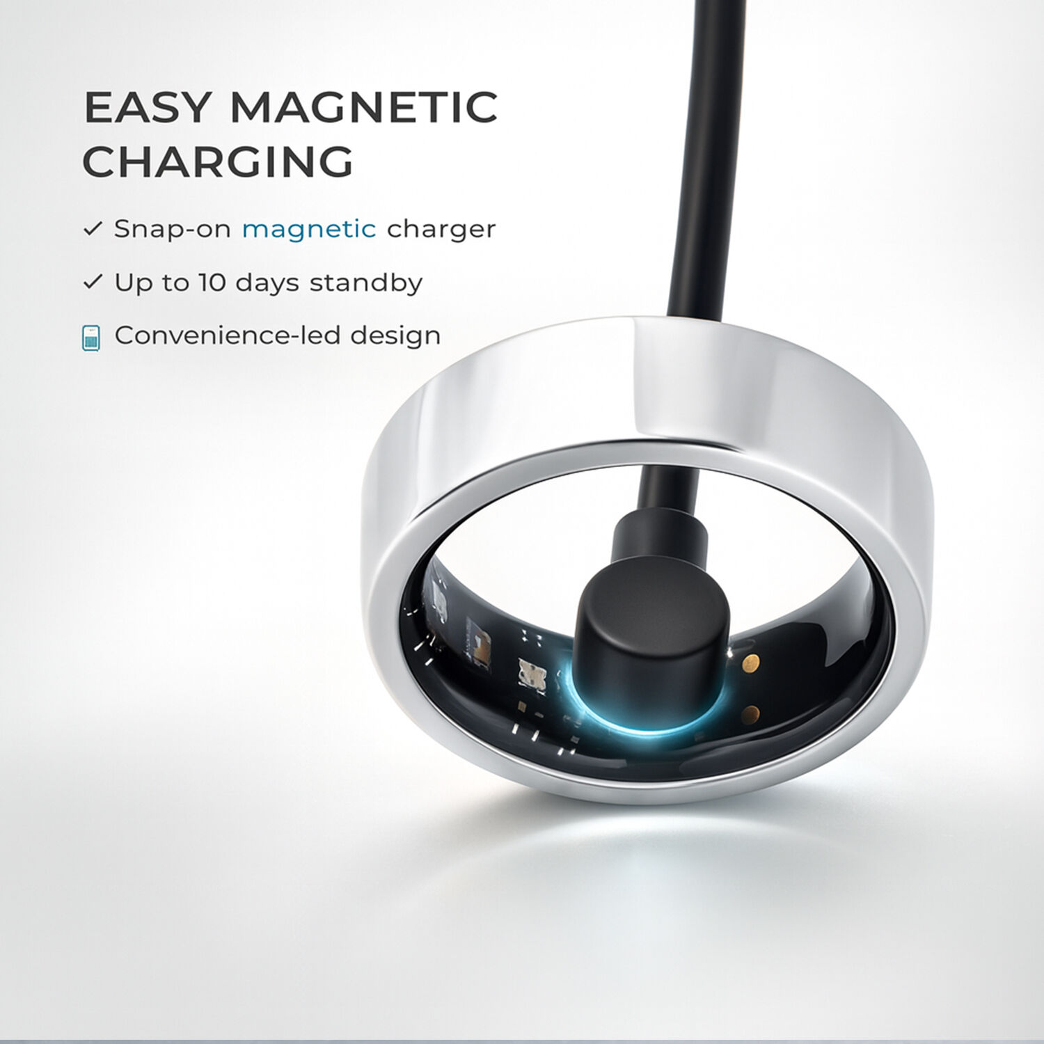 Soul Smart V1 Smart Ring - Stainless Steel Fitness Tracker with Heart Rate, SpO2, Sleep Monitor, Bluetooth 5.1, IP68 Waterproof, Magnetic Charging