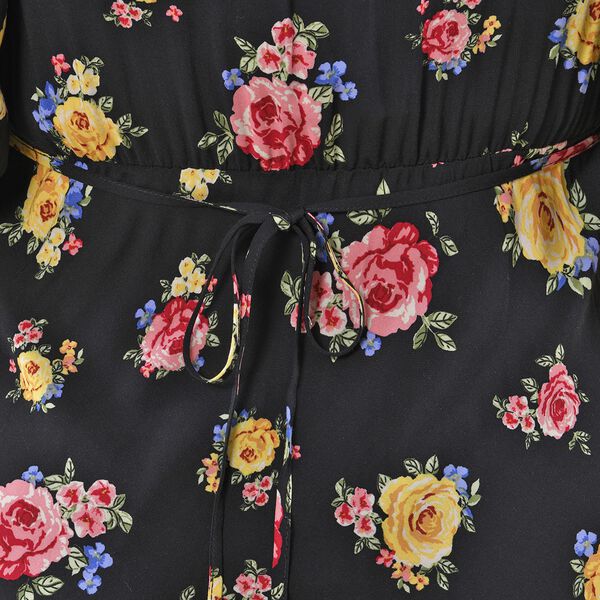 100% Viscose Floral Pattern Tea Dress with Lace detail (Size 12) - Black & Multi