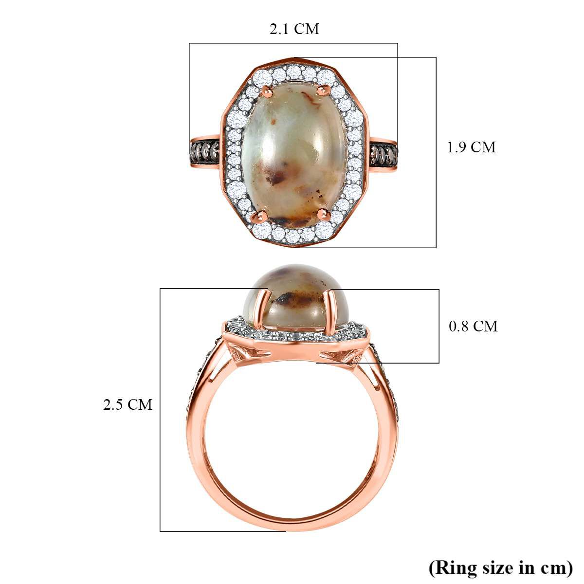 Zimbaprase, Natural White Zircon and Brown Zircon Ring in 18K Vermeil Rose Gold Plated Sterling Silver 6.60 Ct.