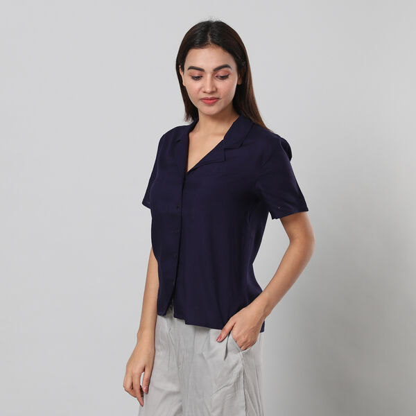 JOVIE 100% Viscose Top with Collar and Button Closure (Size-M, 60x96Cm) - Navy