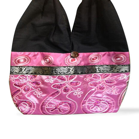 Pink Colour Cotton and Silk Shoulder Bag With Hand Embroidery