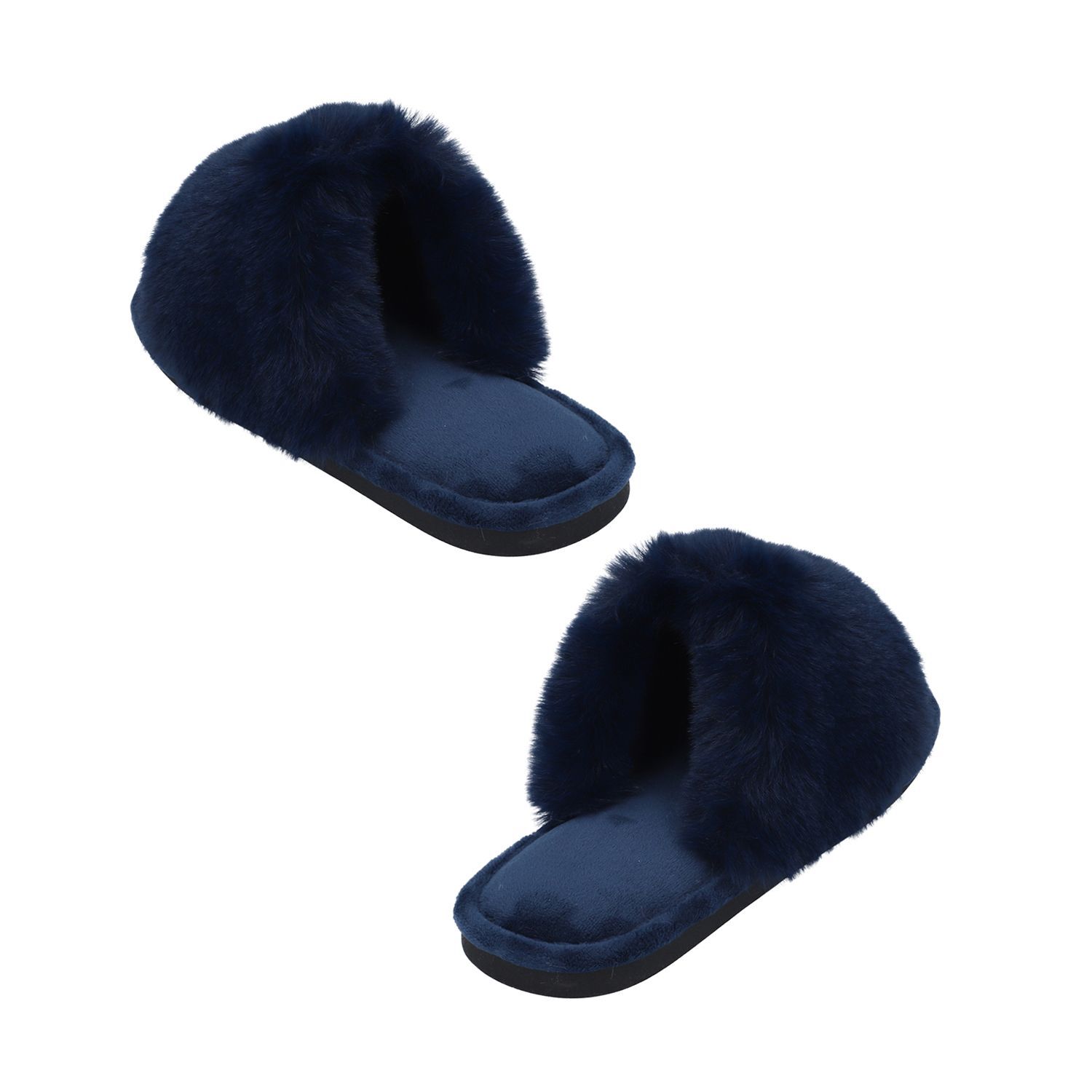 Rabbit Faux Fur Slipper with Waterproof TPR Proctection (Size 3-4) - Navy Blue