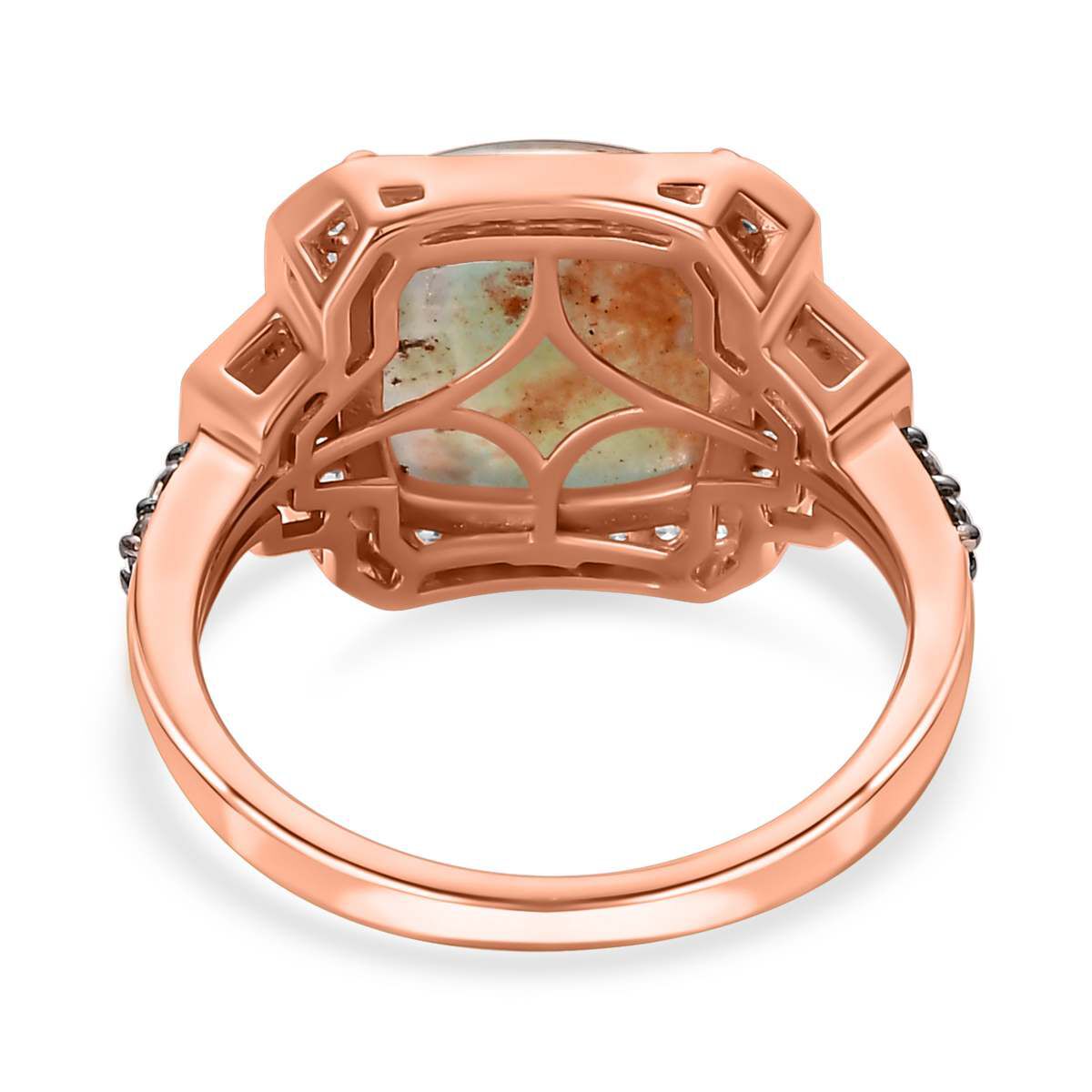 Zimbaprase, Natural White Zircon and Brown Zircon Ring in 18K Vermeil Rose Gold Plated Sterling Silver 6.88 Ct