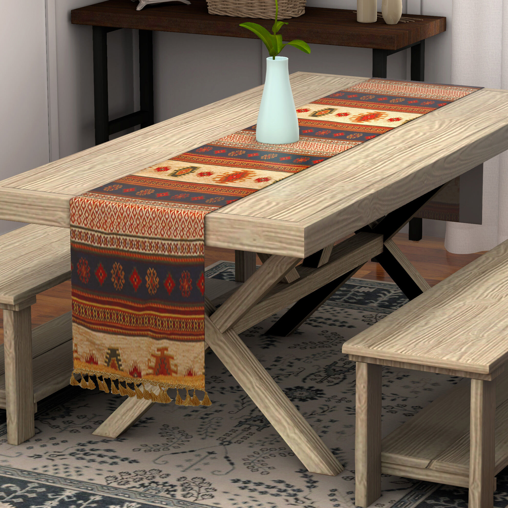 Turkish Handmade Table Runner (Size 180x50cm) - Brown & Multi