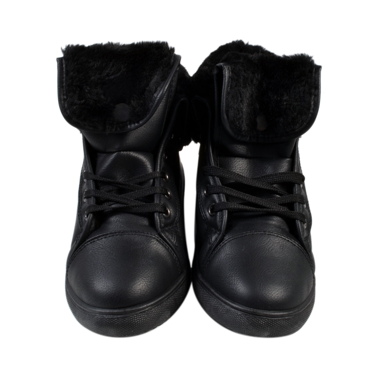 Womens Flat Faux Fur Lined Grip Sole Winter Ankle Boots - Black